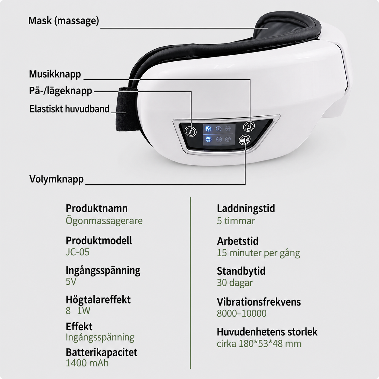 Ögonmassage med Lufttryck & Bluetooth | För migrän