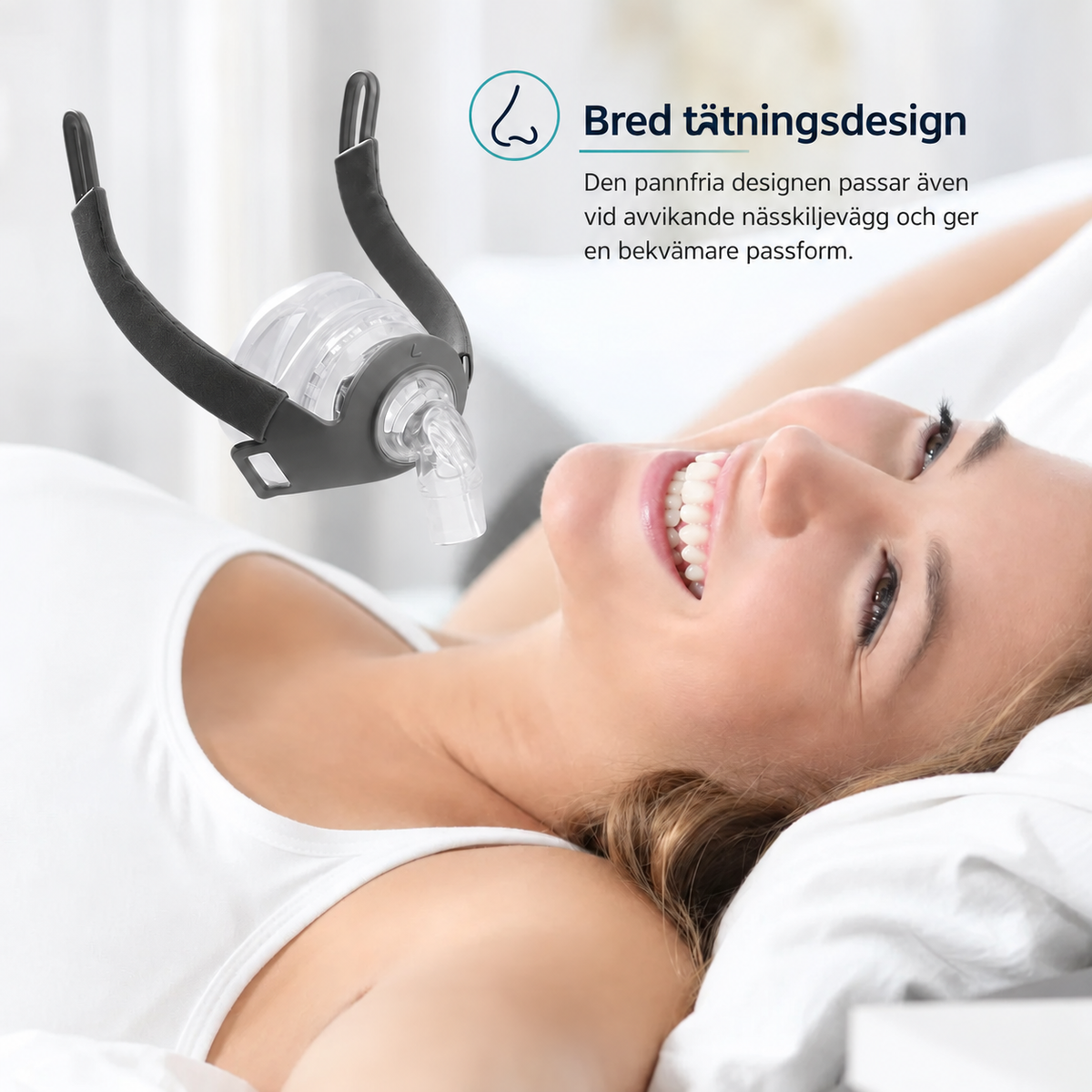 Pannfri CPAP-näsmask med justerbart huvudband