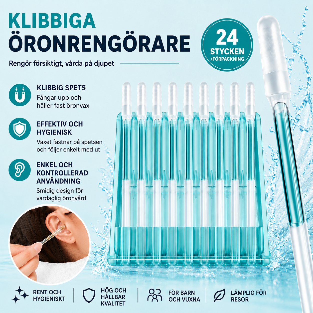 Öronrengörare med klibbig spets | 24-pack